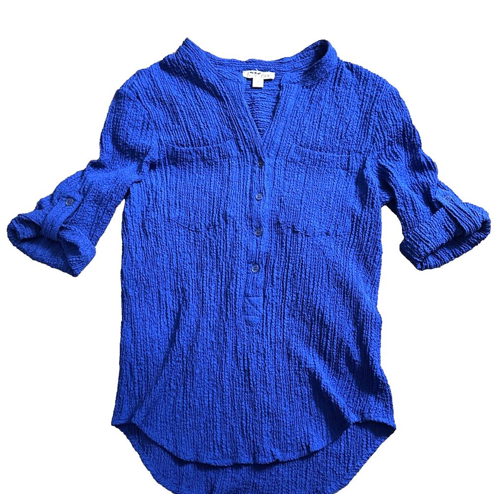 J Bee‎ Women's Blue Blouse Top Gauze Pullover Buttons Pockets 3/4 Sleeve Size M